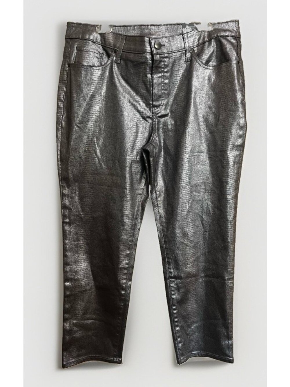 NWT CHICO'S Slimming Coated Ankle Girlfriend Pants Silver Croc Size 2.5P 14P